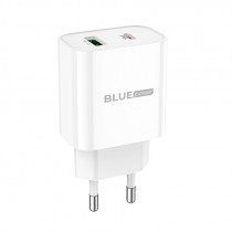 Caricabatterie Wall Charger BLUE Power 20W 1x USB 1x Type-C PD QC3 Bianco BC80A