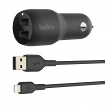 Belkin BLK1309A Boost Charge Caricabatterie da Auto 2 Porte Usb Cavo Lightning 1 m Nero